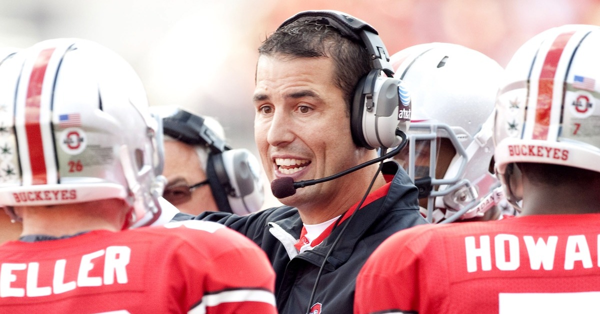 September 24, 2011; Columbus, OH, USA; Ohio State Buckeyes head coach Luke Fickell instructs his team against the Colorado Buffaloes at Ohio Stadium. Mandatory Credit: Greg Bartram-Imagn Images