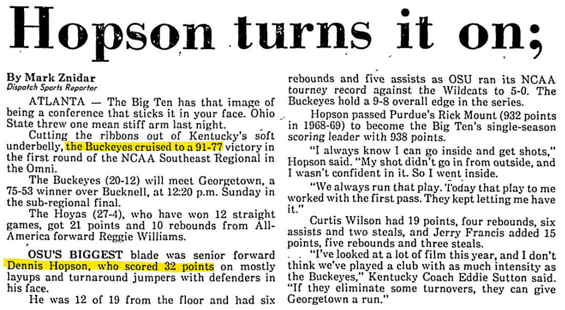 Ohio State defeats Kentucky in the first round of the 1987 NCAA Tournament