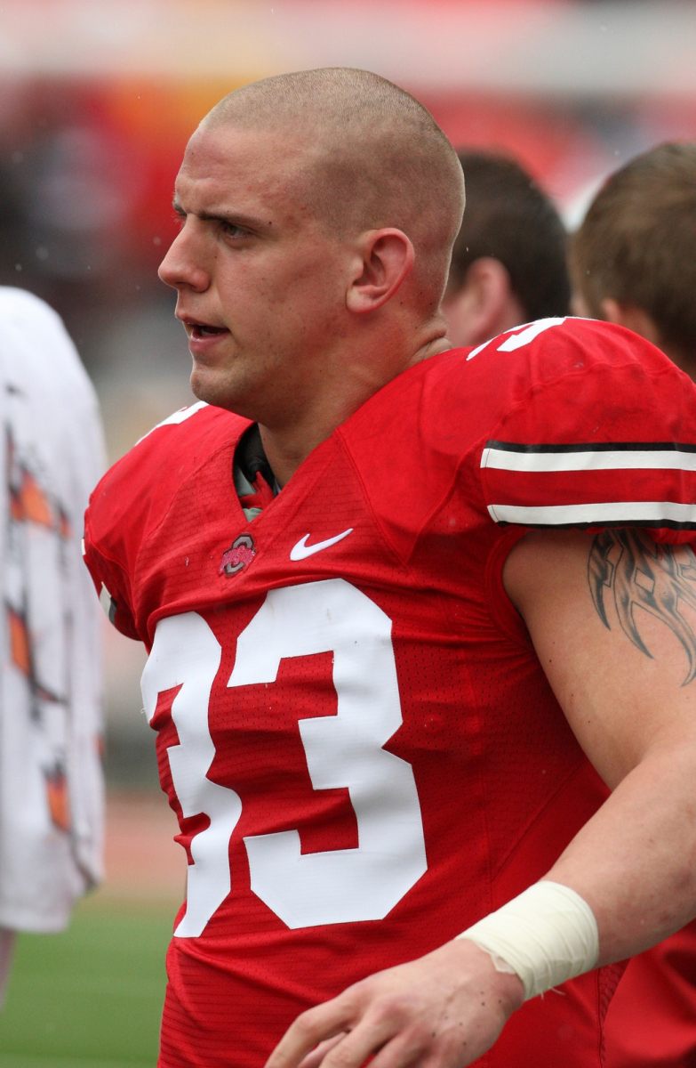 Apr 19, 2007; Columbus, OH, USA; Ohio State Buckeyes linebacker James Laurinaitis (33) on the bench for the 2008 Spring Game at Ohio Stadium. Mandatory Credit: Matthew Emmons-Imagn Images