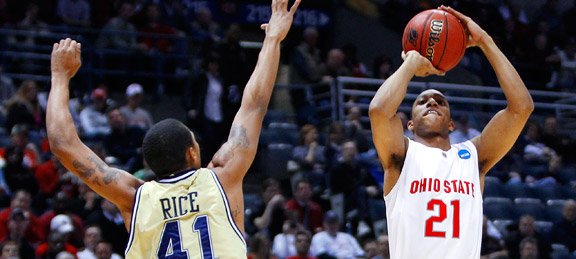 Evan Turner nuts in the eye of Glen Rice Jr. 