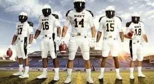 The all-white uniforms Navy will wear against Ohio State Saturday.