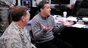 John Calipari chops it up with Kentucky national guard