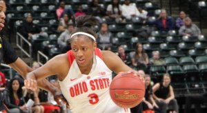 Kelsey Mitchell drives against Maryland in a Big Ten tournament game