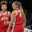 Rikki Harris and Jacy Sheldon celebrate Ohio State’s win in front of a sad Geno Auriemma.