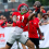 Brandon Inniss catching a pass in front of fans during 2024 preseason camp