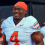 Ohio State defensive end Qua Russaw reacts after fans think he's Jeremiah Smith