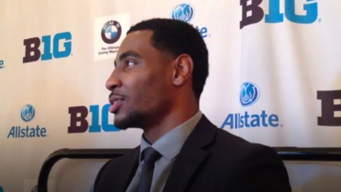 Braxton Miller speaks with reporters at Big Ten Media Days.