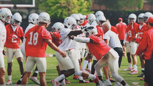 Wide receiver drills at the first practice of Ohio State's fall camp.