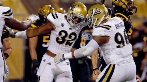 Nate Iese  celebrates his touchdown with Eli Ankou against Arizona State