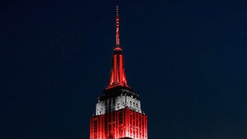 The Empire State Building lit up in scarlet and gray to honor the Buckeyes.