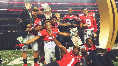Ohio State's wide receivers celebrate their championship win over Oregon.