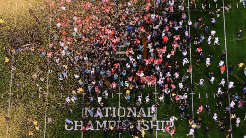 Confetti falls on Ohio State after winning the National Championship.