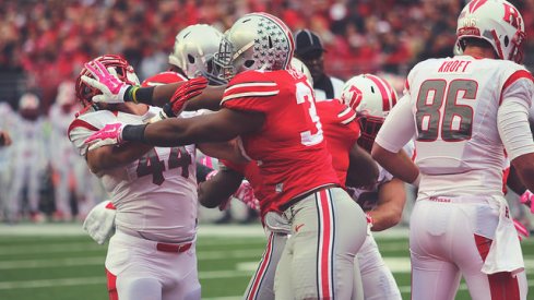 Joshua Perry gets in the face of a Rutgers defender. 