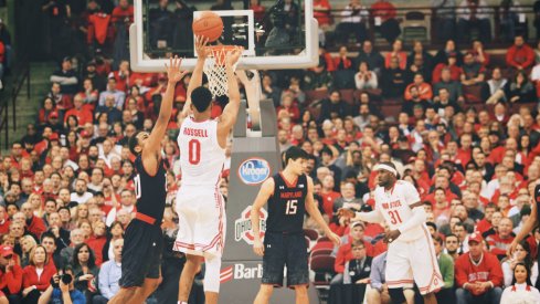 D'Angelo Russell launches a 3-pointer vs. Maryland