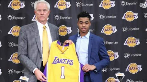 D'Angelo Russell with Lakers GM Mitch Kupchak