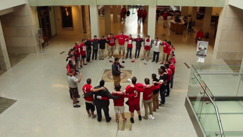 OSU Men's Glee Club sings Carmen Ohio in the Thompson Library.