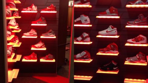 Ohio State's display of all the LeBron James shoes the basketball team's worn since 2007.