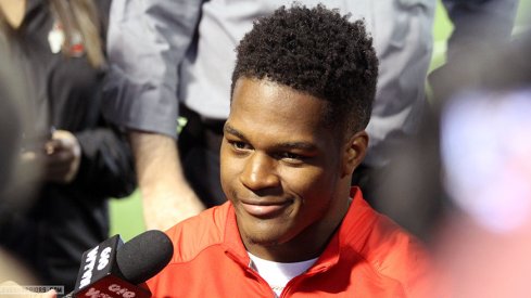Raekwon McMillan meets with the media.