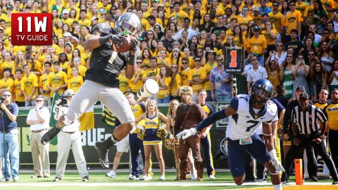 17 OCT 2015: Baylor Bears wide receiver Corey Coleman (1) scores a touchdown over West Virginia Mountaineers cornerback Daryl Worley (7) during the game between the Baylor Bears and the West Virginia Mountaineers at McLane Stadium in Waco, TX. (Photo by Matthew Pearce\Icon Sportswire)