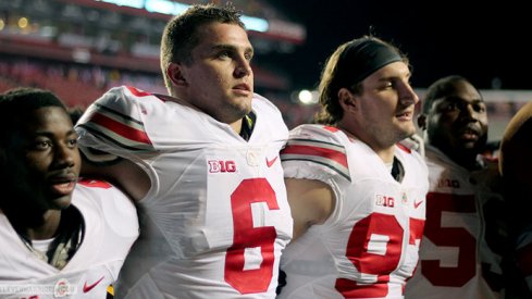 Curtis Samuel, Sam Hubbard, Joey Bosa, and Tyquan Lewis sing Carmen Ohio after beating Rutgers.