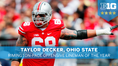 Ohio State's Taylor Decker was named the 2015 Big Ten Offensive Lineman of the year Tuesday.