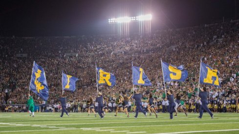 September 5, 2015: Notre Dame flags on the field after a touchdown during a game between the University of Texas Longhorns and the Notre Dame Fighting Irish at Notre Dame Stadium in South Bend, IN.