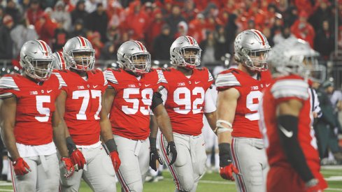 Raekwon McMillan, Michael Hill, Tyquan Lewis, Adolphus Washington, and Joey Bosa prepare for war.