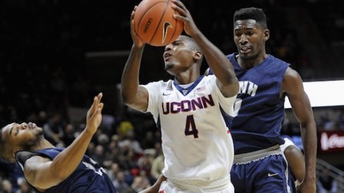 Sterling Gibbs scores against New Hampshire.
