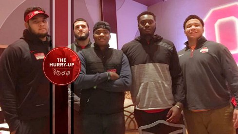 Dwayne Haskins, Jr. with four Ohio State freshmen lineman.