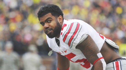 Ezekiel Elliott on the field before the game against Michigan.