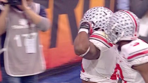 Ezekiel Elliott celebrates his second touchdown of the Fiesta Bowl.