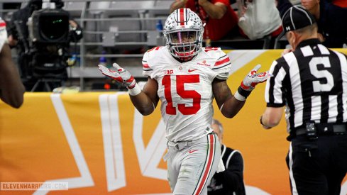 Ezekiel Elliott celebrates his fourth touchdown of the Fiesta Bowl.