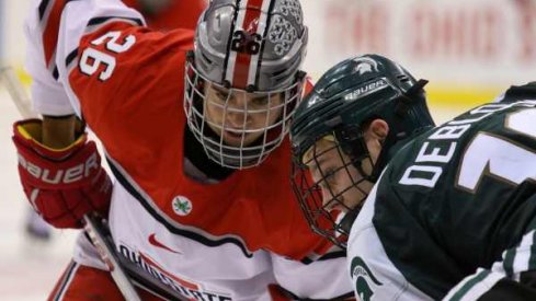 Ohio State's Mason Jobst squares off against Michigan State's Matt DeBlouw.