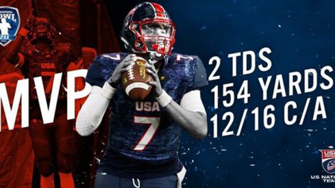 Ohio State pledge Dwayne Haskins was named MVP of the International Bowl after leading Team USA to a 33-0 win over Canada
