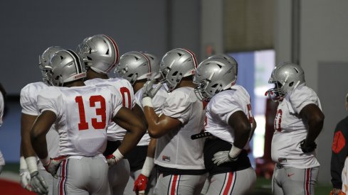 Ohio State's defensive line during a recent spring practice.