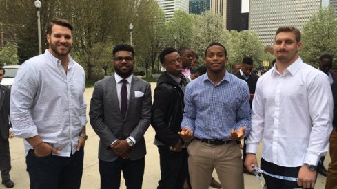 Taylor Decker, Ezekiel Elliott, Eli Apple, Darron Lee and Joey Bosa pose for a photo in Chicago.