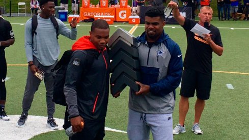 J.K. Dobbins, left, and Ezekiel Elliott at Nike's The Opening.