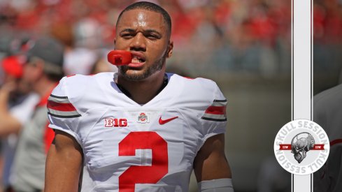 Marshon Lattimore protects his teeth for the August 31st 2016 Skull Session