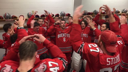 Ohio State hockey celebrates a big win over Niagara.
