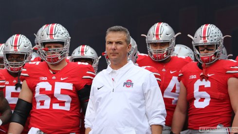 Pat Elflein, Urban Meyer and Sam Hubbard