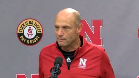 Mike Riley meets with reporters.