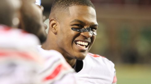 Raekwon McMillan celebrates a big play against Maryland.