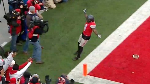 Curtis Samuel celebrates the winning touchdown.