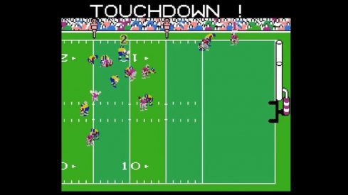 Curtis Samuel scores a touchdown in Tecmo Super Bowl.