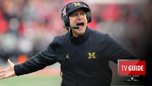 Nov 26, 2016; Columbus, OH, USA; Michigan Wolverines head coach Jim Harbaugh reacts during the third quarter against the Ohio State Buckeyes at Ohio Stadium. Ohio State won 30-27. Mandatory Credit: Joe Maiorana-USA TODAY Sports