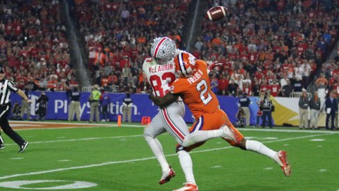 Ohio State WR Terry McLaurin tries to haul in a deep pass.