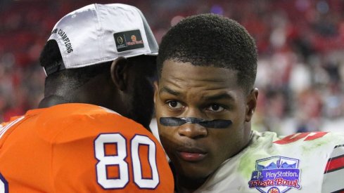 Ohio State linebacker Raekwon McMillan congratulates Clemson players after the Fiesta Bowl.