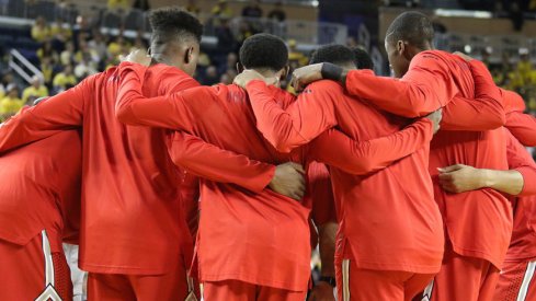 Ohio State huddles prior to Saturday's game at Michigan.