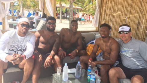 Joshua Perry, Ezekiel Elliott, Michael Thomas, Eli Apple, and Urban Meyer on the Buckeye Cruise for Cancer