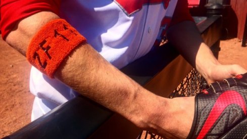 The Buckeyes wore similar arm bands during today's series with the Minnesota Golden Gophers. This photo is from the first Zach Farmer Memorial Game in 2016.